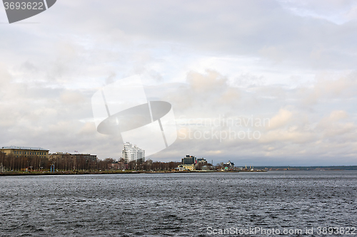 Image of Autumn cityscape and lake