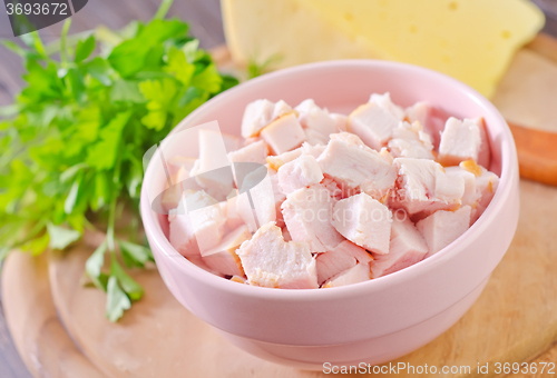 Image of ingredients for salad, chicken and cheese