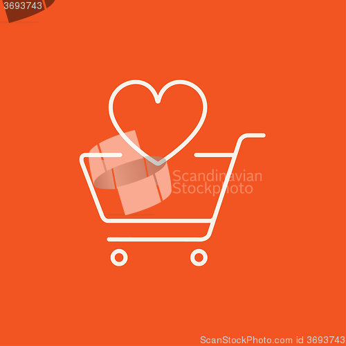 Image of Shopping cart with heart line icon.