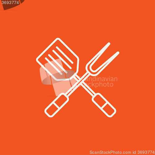 Image of Kitchen spatula and big fork line icon.