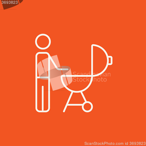 Image of Man at barbecue grill line icon.