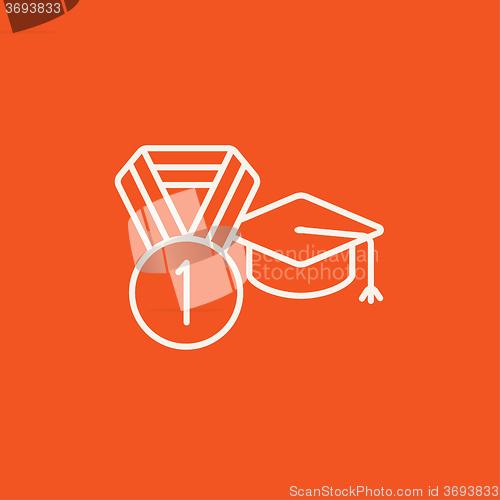 Image of Graduation cap with medal line icon.