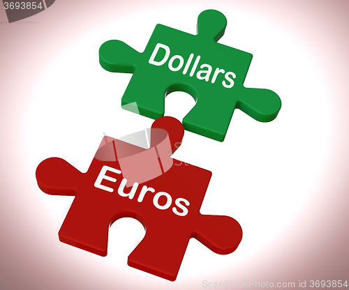 Image of Dollars Euros Puzzle Means International Money Exchange