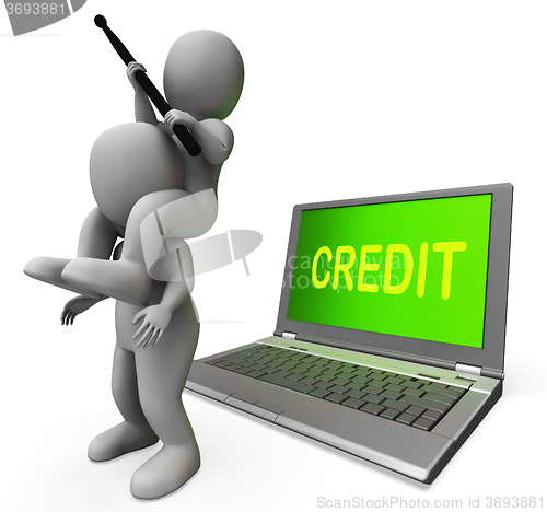 Image of Credit Laptop Characters Show Borrowers Or Loans For Buying