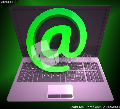 Image of At Sign Laptop Shows Online Mailing Communication