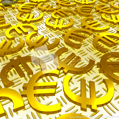 Image of Euro Symbols Over The Floor Shows European Finances