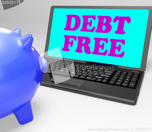 Image of Debt Free Laptop Shows No Debts And Financial Freedom