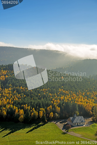 Image of View to the atumnal painted forest of the Vosges, Alsace, France