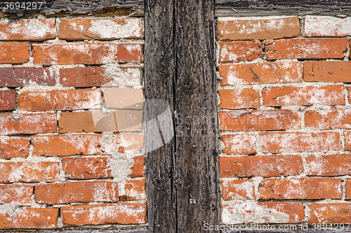 Image of brick wall of an old frame house
