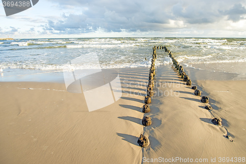 Image of Baltic Sea with groynes and surf