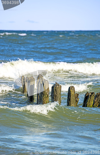 Image of Baltic Sea with groynes and surf