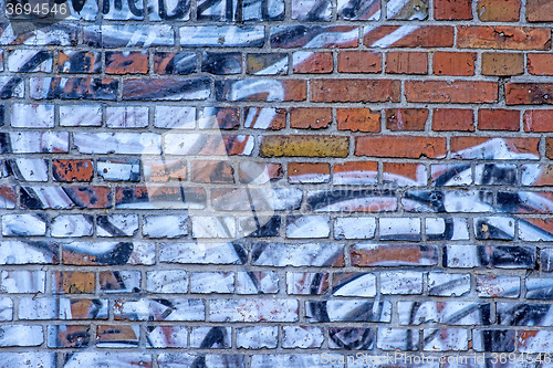 Image of  old brick wall with graffitti