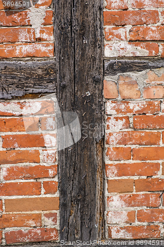 Image of brick wall of an old frame house