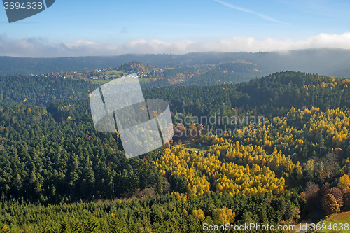 Image of View to the atumnal painted forest of the Vosges, Alsace, France