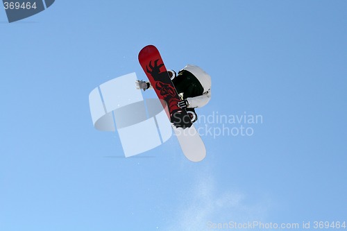 Image of Snowboarder jumping high in the air