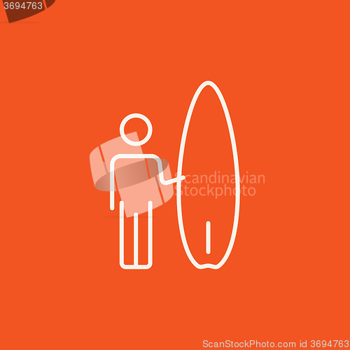 Image of Man with surfboard line icon.