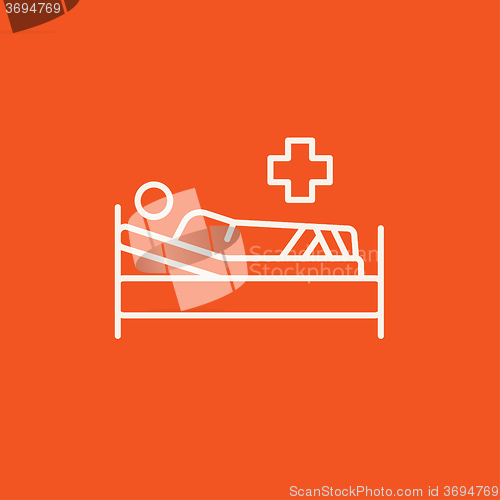 Image of Patient lying on bed line icon.