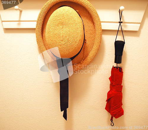 Image of Womens hat and umbrella.