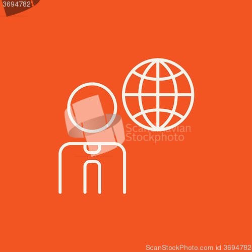 Image of Man with globe line icon.