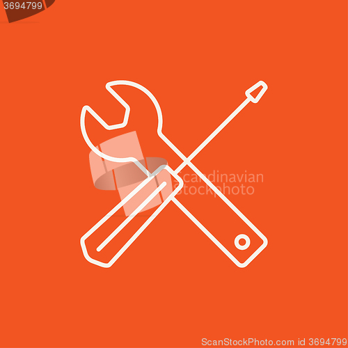 Image of Screwdriver and wrench tools line icon.