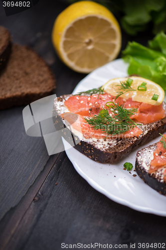 Image of Sandwich with salmon for breakfast