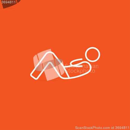 Image of Man doing abdominal crunches line icon.