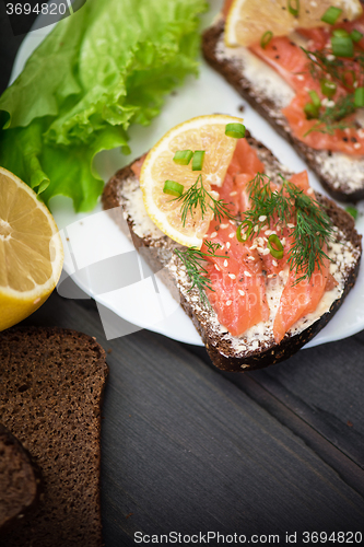 Image of Sandwich with salmon for breakfast