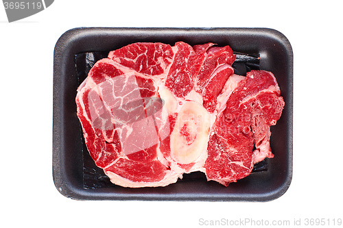 Image of Raw beef meat in plastic tray