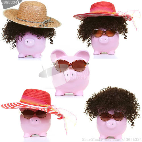 Image of Pink pig and and sun bonnet