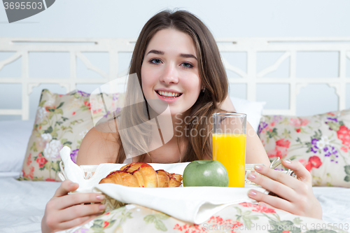 Image of The morning and breakfast of young beautiful girl