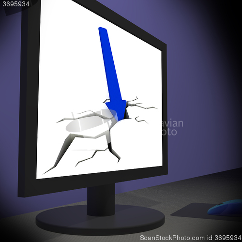 Image of Arrow Falling On Monitors Showing Monetary Crisis