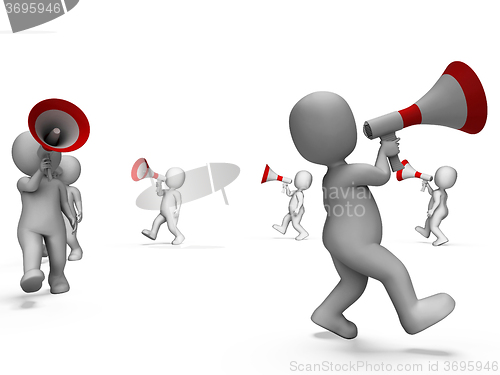 Image of Characters With Loudhailers Shows Announcing Info Or Shouting