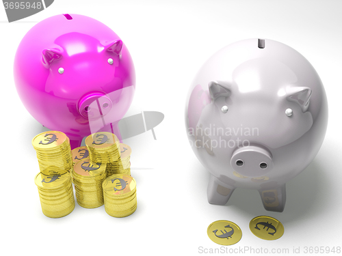 Image of Two Piggybanks Savings Showing European Wealth