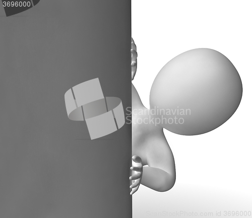 Image of Blank Sign With Copyspace And 3d Character Looking Round