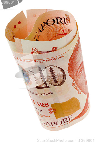 Image of Singapore currency rolled

