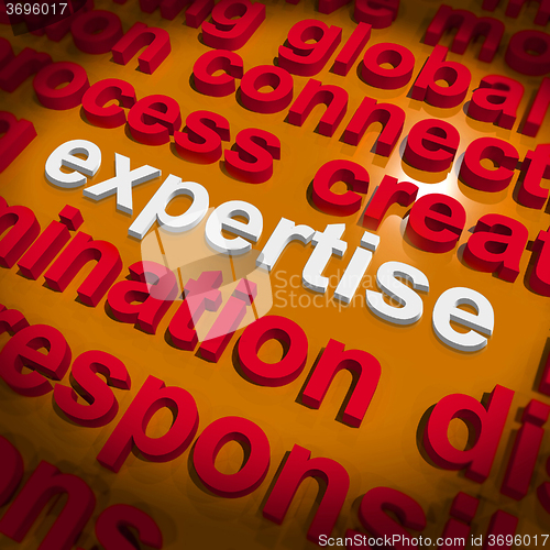 Image of Expertise Word Cloud Shows Skills Proficiency And Capabilities