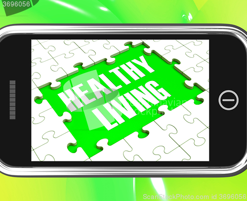 Image of Healthy Living On Smartphone Showing Health Diet