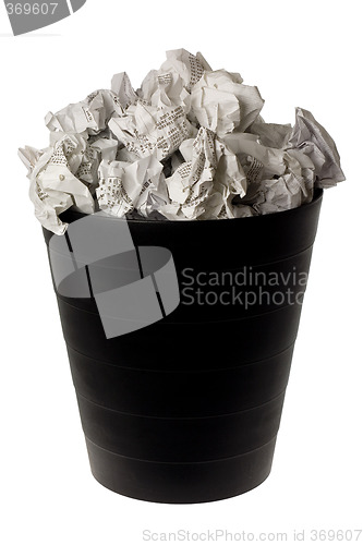 Image of Wastepaper basket full of crumpled paper

