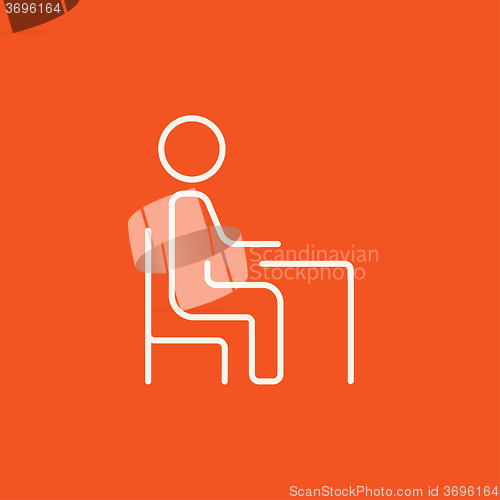 Image of Student sitting on chair at the desk line icon.