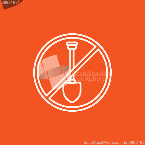 Image of Shovel forbidden sign line icon.