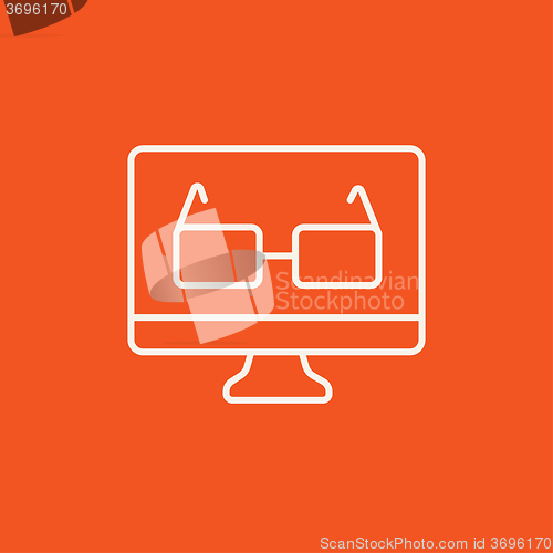 Image of Glasses on computer monitor line icon.