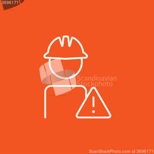 Image of Worker with caution sign line icon.