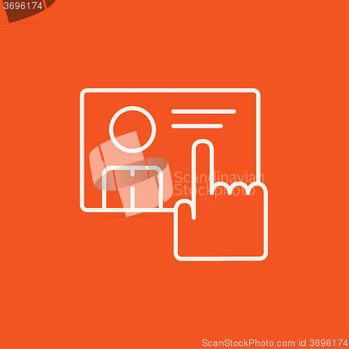 Image of Hand pushing touch screen button line icon.