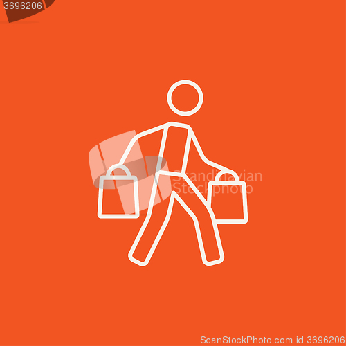 Image of Man carrying shopping bags line icon.