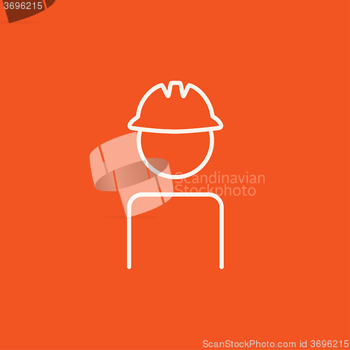 Image of Worker wearing hard hat line icon.