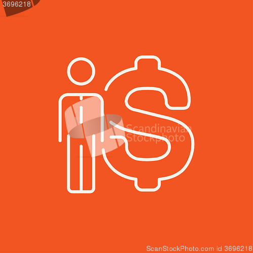 Image of Businessman standing beside the dollar symbol line icon.