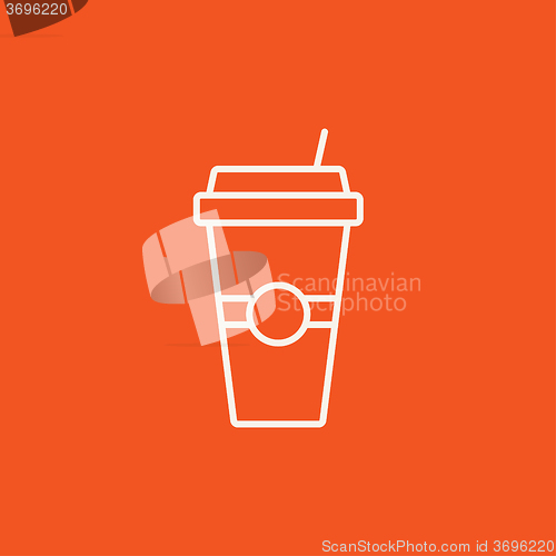 Image of Disposable cup with drinking straw line icon.