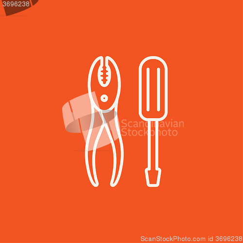 Image of Screwdriver with pliers line icon.