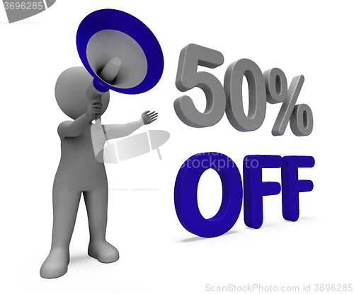 Image of Fifty Percent Off Character Means Discount Price Or Sale 50%