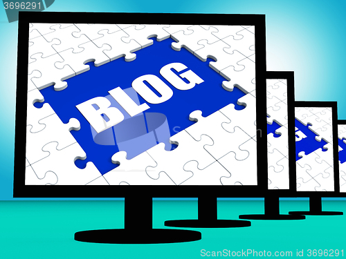 Image of Blog On Monitors Shows Blogging Blogger Or Weblog Online